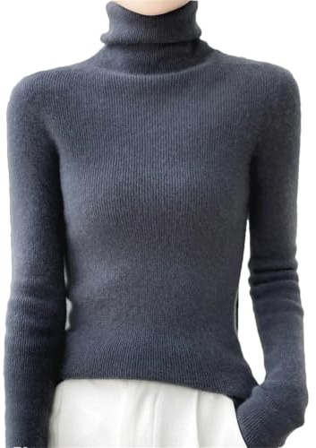 Maglione da donna a collo alto 100% lana merino a maniche lunghe, L