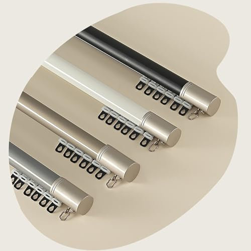 Runde Gardinenstange aus Aluminium Geräuschlose Vorhangstangen for Raumteiler Einfach Zu Installierende Vorhangstange 1-läufige Vorhangschiene Komplettset mit Zubehör(White,1.3m(4.3ft))