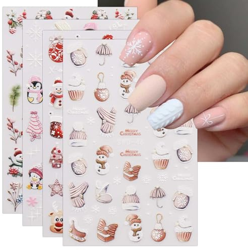 JMEOWIO Nagelsticker Weihnachten 6 Blatt Nail Art Sticker Selbstklebend Nagelaufkleber Schneeflocke Winterurlaub Niedlich Dekoration Nageldesign Zubehör