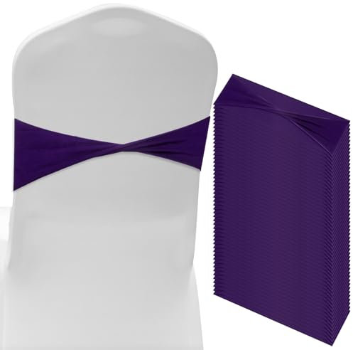 M METERXITY 50-Pack de Fajas de Silla de Spandex, Bandas de Silla Deslizantes Fajas Elásticas para Cubierta de Silla Lazos de Silla para Decoración de Eventos de Boda [Morado Oscuro]