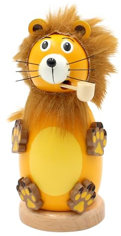 Holz Räuchermann, Räucherfigur, Räuchermännchen als Löwe mit Fellmähne und Tatzen im Braunton, Größe: L/B/H 8 x 8 x 12 cm.