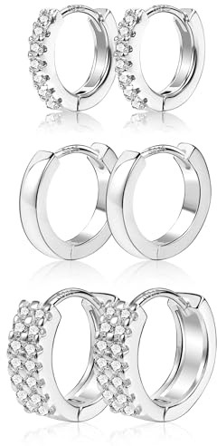 ALEXCRAFT 3Paar 14K Vergoldet Silber Creolen Kleine Ohrringe Set für Damen | Ohrringe Creolen Kleine Set Stapelbar Mehrere Ohrring Silber 925 Schlafen Knorpel Kreolen Huggies Creolen Gold Damen Schmuck