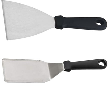 Stainless Steel Spatula, Pizza Scraper, Stainless Steel Triangular Spatula, Spatula Metal, for BBQ, Burger, Steak, Kitchen, for Grilling Teppanyaki Meat, Cleaning The Grill Pan, Dishwahser Safe (2)