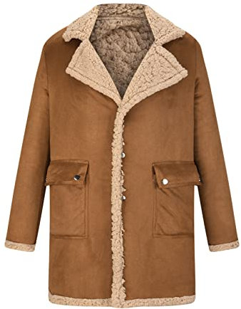 Giacca in pelle da uomo Cappotto in pelliccia di montone foderato a 3/4 Cappotto lungo invernale in pelle PU foderato con spolverino(Yellow,X-Large)