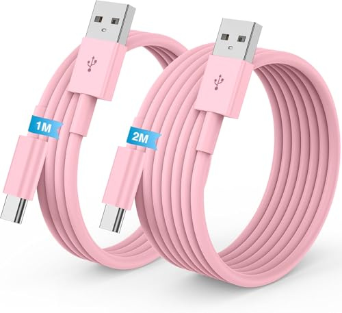 Carplay Câble USB A vers USB C pour iPhone 16/17/15 Pro Max Chargeur Cordon 1M+2M,Cable USB Chargeur pour Apple iphone 17 16 15 Plus Voiture Charge Rapide pour Samsung S25,iPad Pro,Android-rose