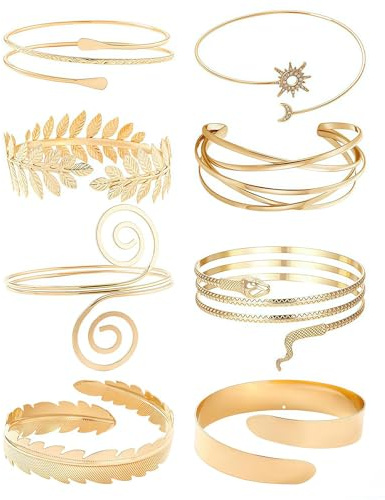 Armreif Gold 8 Stücke Armreifen Gold Damen, Minimalismus Oberarmreif Bangles Goldene Armreifen Damen Hochzeitsschmuck Armreif Oberarmreif Minimalistisch Einfach Verstellbar