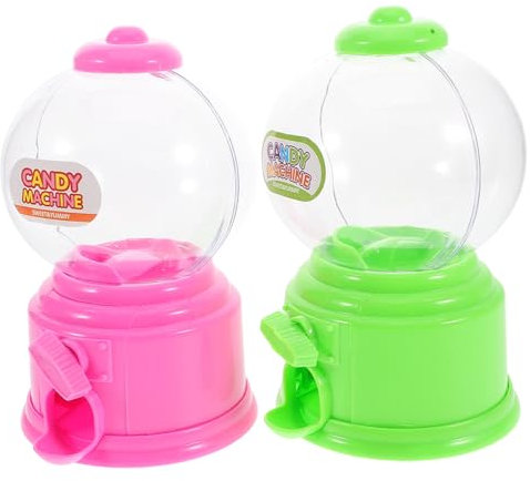 YARNOW 2pcs Mini Candy Dispenser Toy Automatic Bubblegum Vending Machine for Kids, Small Desktop Sweet Treats Reward Machine, Pink and Green