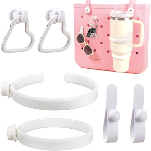 Cup Holder for Bogg Bag – Compatible with Stanley 30oz/40oz Tumblers, Bogg Bag Accessories Insert Hook Carabiner Keychain Holder Charms (New White)