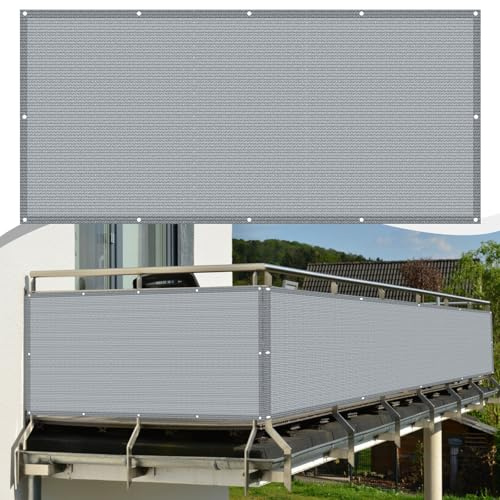 Balkon Blickdicht Sichtschutz 80 x 300 cm Uv-Schutz HDPE Wetterfester, Schutz vor Neugierigen Blicken Balkonabdeckung, Balkon-Sichtschutz für Gartenanlagen, Camping, Grau