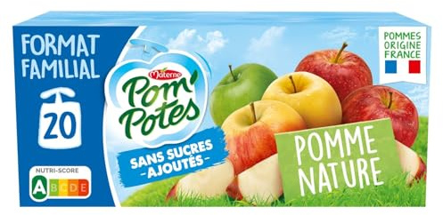 Compotes pomme nature sans sucres ajoutés POM'POTES - les 20 gourdes de 90g Lot De 3 - Par Lot