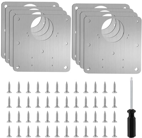 8-teiliges Schrankscharnier-Reparaturplatten-Set, Edelstahl-Befestigungsplatten für Schranktüren, mit 48 Schrauben und Schraubendreher, Reparaturklammern für Küchenschrank, Möbel, 8 Stück