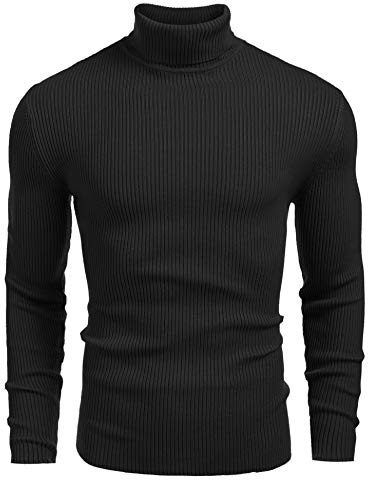 Cegerne Suéter de Hombre Cuello Alto Manga Larga Slim Fit Jersey de Punto Estilo Casual, Negro, S
