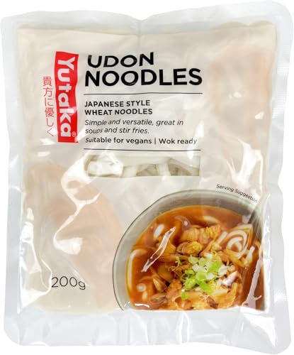 Yutaka Wok-Ready Udon Noodles 200g | Thick, Chewy Japanese-Style Noodles | Perfect for Stir-Fries, Soups & Quick Meals | Ready to Heat & Serve | Vegan & No Preservatives (Pack of 6)
