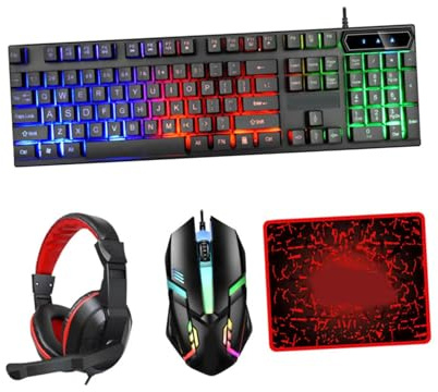Garneck Teclado y Ratón para Juegos Teclas Ergonómicas y Bordes Cosidos, Material ABS, 104 Teclas, Diseño Negro para Gaming y Oficina
