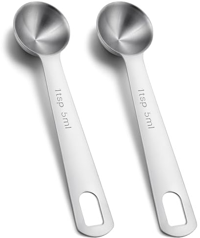 1 Teaspoon Measuring Spoon, 2Pcs Teaspoon Measuring Spoon, Short Handle Stainless Steel Kitchen Tools for Precise Cooking Baking Spices, Easy Pouring Rust Resistant (5ml, Silver)