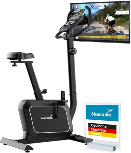 Skandika Ergómetro estático Cykling P8-HM - Bicicleta para casa - hasta 120 kg | Compatible con la aplicación Kinomap - Sensores de pulso manuales