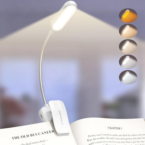 Glocusent Leselampe Buch Klemme mit 20 LEDs, USB Wiederaufladbare Buchlampe | Augenschutz Leselicht mit 5 Farben & Stufenlose Helligkeit, Perfekte 360° Flexibel Leselampe Bett für Bücherfreunde