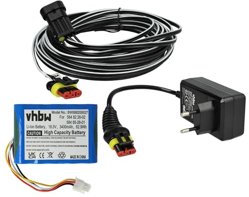 vhbw 1x Alimentation, 1x Batterie 3400 mAh, 1x Câble Basse Tension 10 m Remplacement pour Husqvarna 579 82 51-02, 580 43 38-02 pour Tondeuse à Gazon