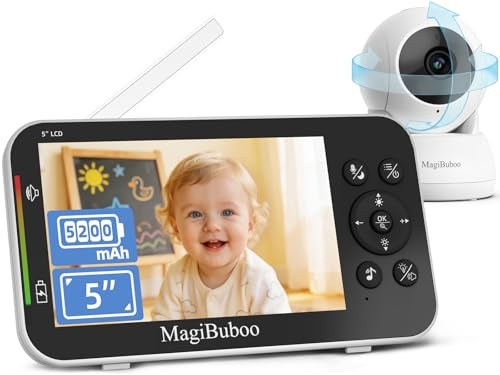 Babyphone mit Kamera ohne WLAN Baby Monitor IR-Nachtsicht Babyfon mit Kamera 5200 mAh Akku 5 Zoll 720p HD IPS Display Video Babyphone 2-Wege-Audio ECO-/VOX-Modus Weinen-Erkennung 2-Wege-Audio