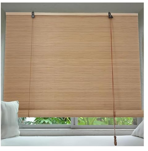 MXL&LJB Natural Bamboo Roll Up Window Blind, Customizable 50-140cm Wide Curtain, Blackout Roller Blinds with Lift, Breathable/Sun Protection/Privacy(0.8x1.4m)