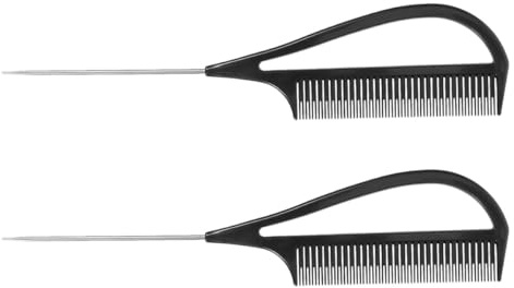 Abaodam 2 Peines de Cola con Púa Metálica y Diseño Portátil para Separar y Peinar el Cabello en Casa o Salones Profesionales, Color Negro, Plástico y Metal