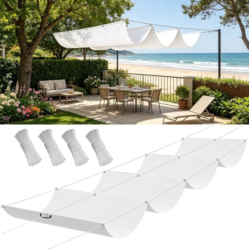 Einziehbares Sonnensegel 250 x 380 cm Uv-Schutz, Wasserdicht, Wetterfest, PES 180 G M², Inkl. Befestigungsseile Sonnenschirm Segel für Balkon Garten Terrasse, Weiß