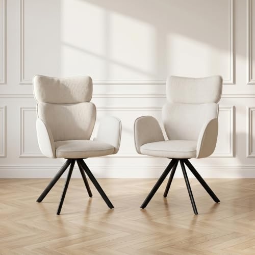 JIEXI 180° Drehbar Hochlehner Stoffsessel, hohe Rückenlehne, 91 x 61 x 67 cm, Sitztiefe 44 cm, Sitzhöhe 47 cm, (Weiß-2set)
