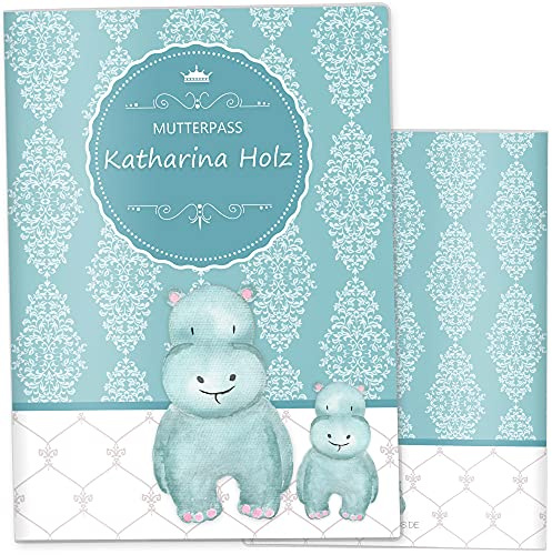 OLGS Mutterpasshülle Petrol Vintage Hippo - Personalisierte Schutzhülle, einzigartiges Geschenk für Schwangere