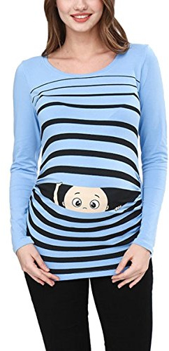 Vêtement de Maternité Humoristique T-Shirt Mignon à Motifs Cadeau pour Grossesse Femme Humour Tee Haut Vetement de Maternite à Manches Longues