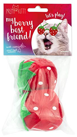 PRETTY KITTY Katzenspielzeug Set: 2X XXL Plüsch Erdbeere Mit Katzenminze und Glöckchen - Spielzeug für Katzen