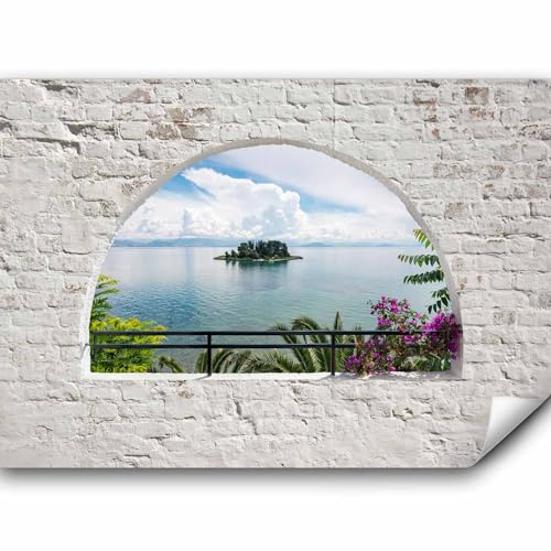 murando - Fototapete selbstklebend Palmen Blumen Fenster, 392x280 cm | Selbstklebend ohne Kleister, Full HD Druck, ideal fürs Wohn- oder Schlafzimmer, schnelle Montage, lichtbeständig, geruchsfrei