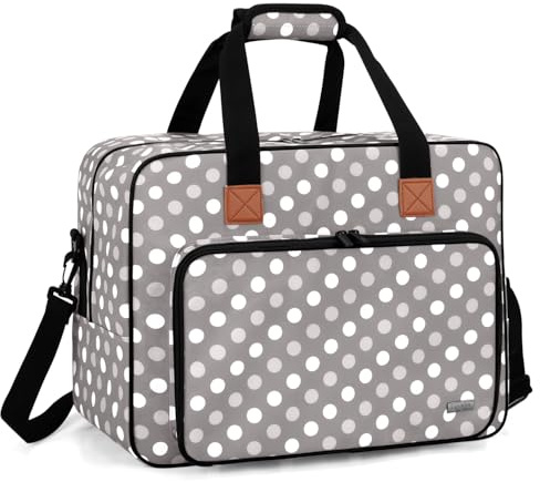 Luxja Sewing Machine Bag, Portable Tote Bag for Sewing Machine and Extra Sewing Accessories, Grey Dots
