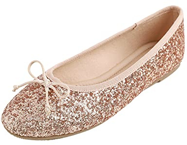 Feversole Women's Macaroon Colorful Memory Foam Cushion Patent Ballet Flat,Mémoire coloré Macaron Coussin en Mousse de Femmes Ballerine de Brevets Plat Rose Doré Scintillant 39