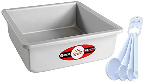 Fat Daddio's Square Cake Pan 8x8x3 Inch Bundle with Measuring Spoon Set