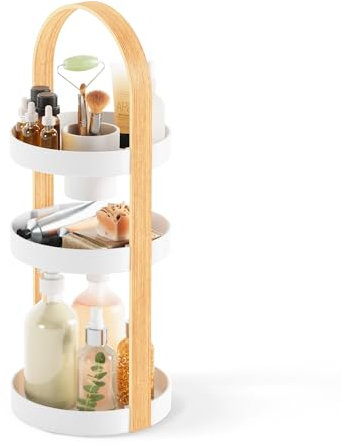 UMBRA Bellwood Kosmetik und Make-Up Organizer mit herausnehmbarem Behälter für Schminkpinsel, 3-stufig, Weiss/Natur