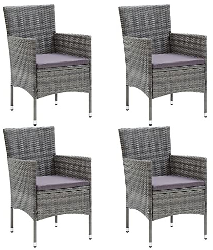 vidaXL 4X Garten Essstuhl Gartenstuhl Gartensessel Stuhl Sessel Stuhlset Rattanstühle Stühle Gartenmöbel Balkonstuhl Poly Rattan Grau