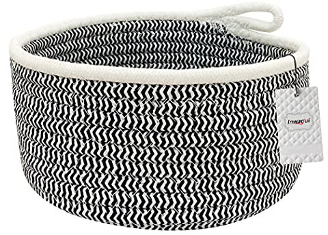Inwagui Aufbewahrungskorb Mini Kinderzimmer Organizer Rund Geflochten Baumwollseilkorb für Regale und Schreibtische, 7,9x3,9 Zoll, Schwarz
