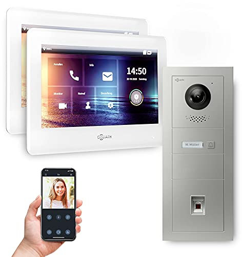 Goliath Hybrid | 2-Draht Bus | Full-HD Video Türsprechanlage | App | 1-Fam | 2 x Full-Touchscreen 7 | Aluminium Unterputz Türstation | + Fingerprint | 180° Ultra-Weitwinkel | AV-BUS-545