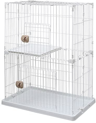 Iris Ohyama, Haustierkäfig, Gehege, Kunststoff-Metallgehäuse mit 3 Eingängen, 3 Ebenen, Dach und Türen mit Sicherheitsschloss, L93 x B63 x H121 cm, Einheit, BPA-frei, PEC-902, Hunde, Weiß
