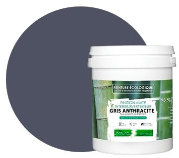 BOX DECO COULEURS Pittura naturale ecologica per interni esterni, aspetto opaco Natura - 1L / 13 m² [Classe energetica A+], Grigio Antracite