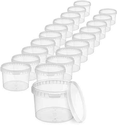 BenBow Eimer mit Deckel 0,5l transparent 20x 0,5 Liter - lebensmittelecht, stabil, luftdicht - auslaufsicher, geruchsneutral - Aufbewahrungsbehälter aus Kunststoff - leer