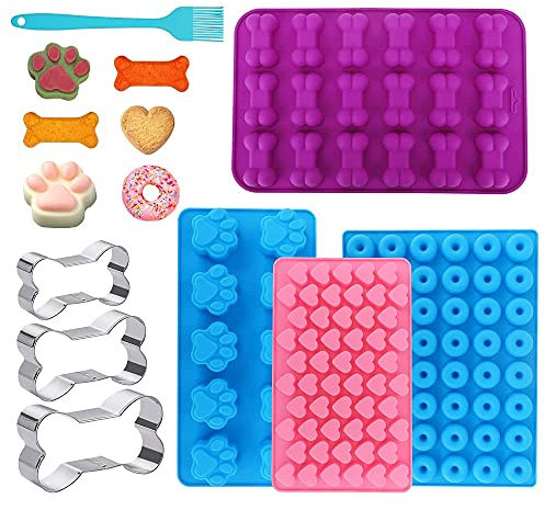 Yuragim Backmatte Hundekekse, Silikon Backmatte Hundeleckerli, 8 Stück Hundekekse Backform Ausstechform Hundepfoten Silikonformen für Muffin Cupcake Süßigkeiten Weihnachten Basteln