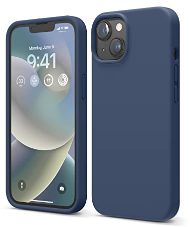 elago Silikon Hülle für iPhone 14 | Premium Silikon, Ganzkörperschutz - 4 Schichten stoßfeste Handyhülle, kratzfestes weiches Mikrofaserfutte (Dunkelblau)