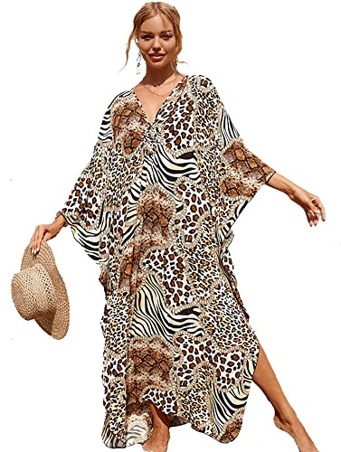 XIVISTO Maxi Lungo Beach Caftano Donna Oversize Abito da Spiaggia Copricostumi Pareos Boho Kimono Costume da Bagno Cover Up
