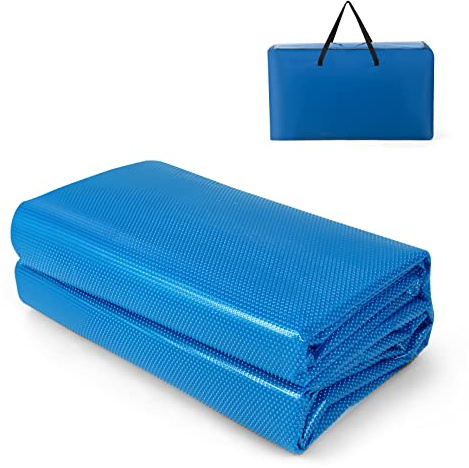 GYMAX Pool Cover, 20 FT x 40FT 12-mil Solar Pool Cover with Carry Bag, Heat Retaining Rectangle Bubble Cover Floating Spa Blanket for Tub, In-Ground & Above Ground Swimming Pools (Blue)