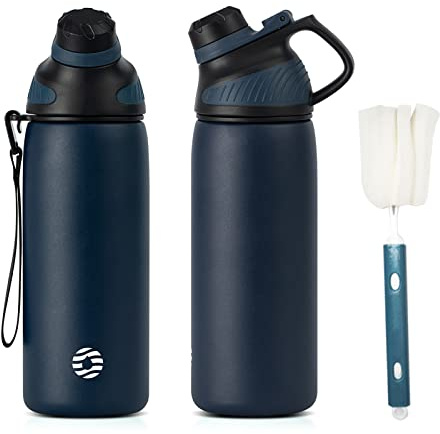 Fjbottle Stainless Steel Water Bottle 600ml/800ml/1L/1.5L with Magnetic Lid, BPA Free Insulated Water Bottle, Sports Metal Water Bottle Hot&Cold Drinks Vacuum Flask Leak-Proof for Gym, Work, Travel