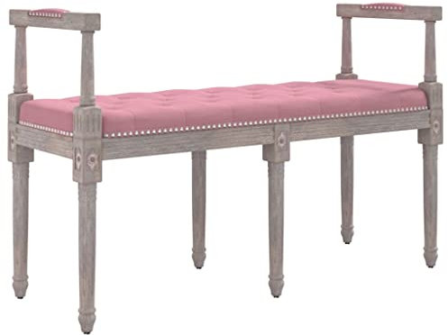 vidaXL Sitzbank, Flurbank Polsterbank Holzbeine, Bank Bettbank für Schlafzimmer Wohnzimmer, Klavierbank, Französischer Vintage-Stil, Rosa Samt