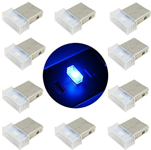 CTRICALVER Mini USB Light car, 10 Pcs USB Car Atmosphere Light, Monochrome Ambient Lighting (Blue)