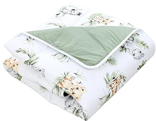 TupTam Krabbeldecke für Baby 120x120 cm - Gepolsterte Spieldecke Baby Baumwolle, XXL, OEKO-TEX, Weich & Hautfreundlich, Farbe: Safari/Löwe/Braun/Blätter/Grün