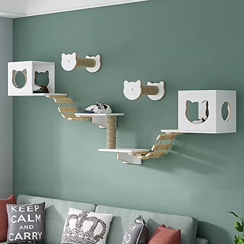 Katzen Kletterwand Set, Katze Wandelement, Katzenregale und Sitzstangen für die Wand, Platzsparende DIY-Katzen-Kletterwand zum Klettern, Schlafen und Spielen (Size : Set F)